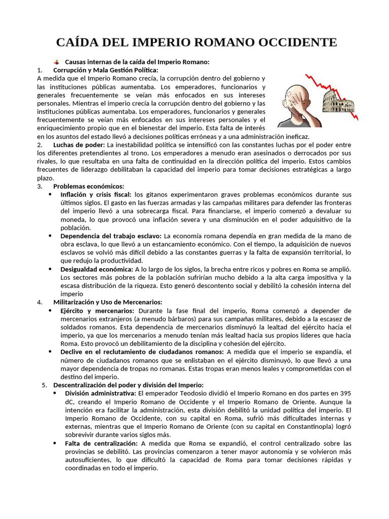 Causas de la Caída del Imperio Romano | PDF | imperio Romano | Roma antigua