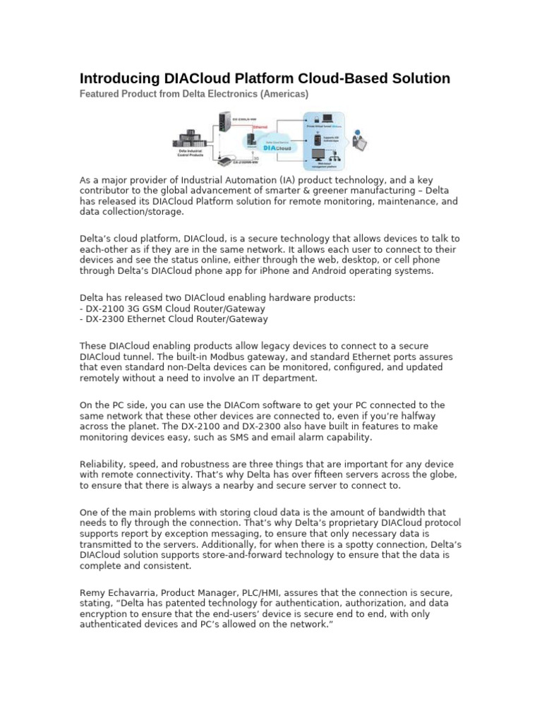 Delta DIACloud Platform Overview | PDF | Computer Network | Cloud Computing