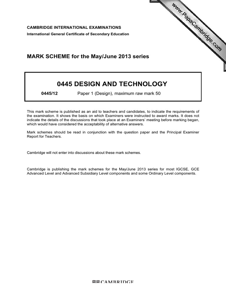 IGCSE Design and Technology Mark Scheme | PDF | Drawing