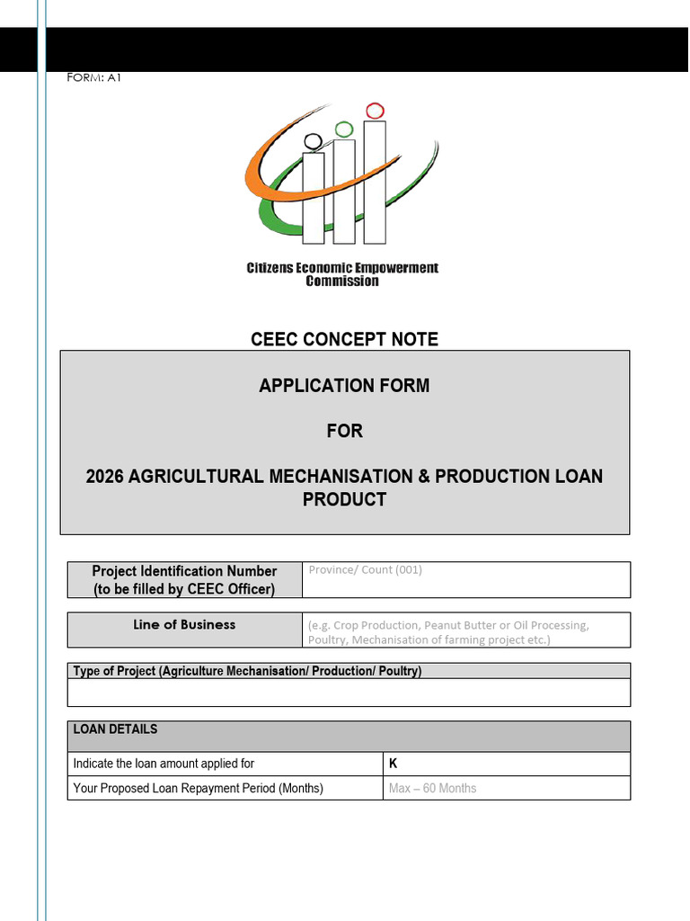 Application Form A1 2026 For Agricultural Mechanisation Production ...