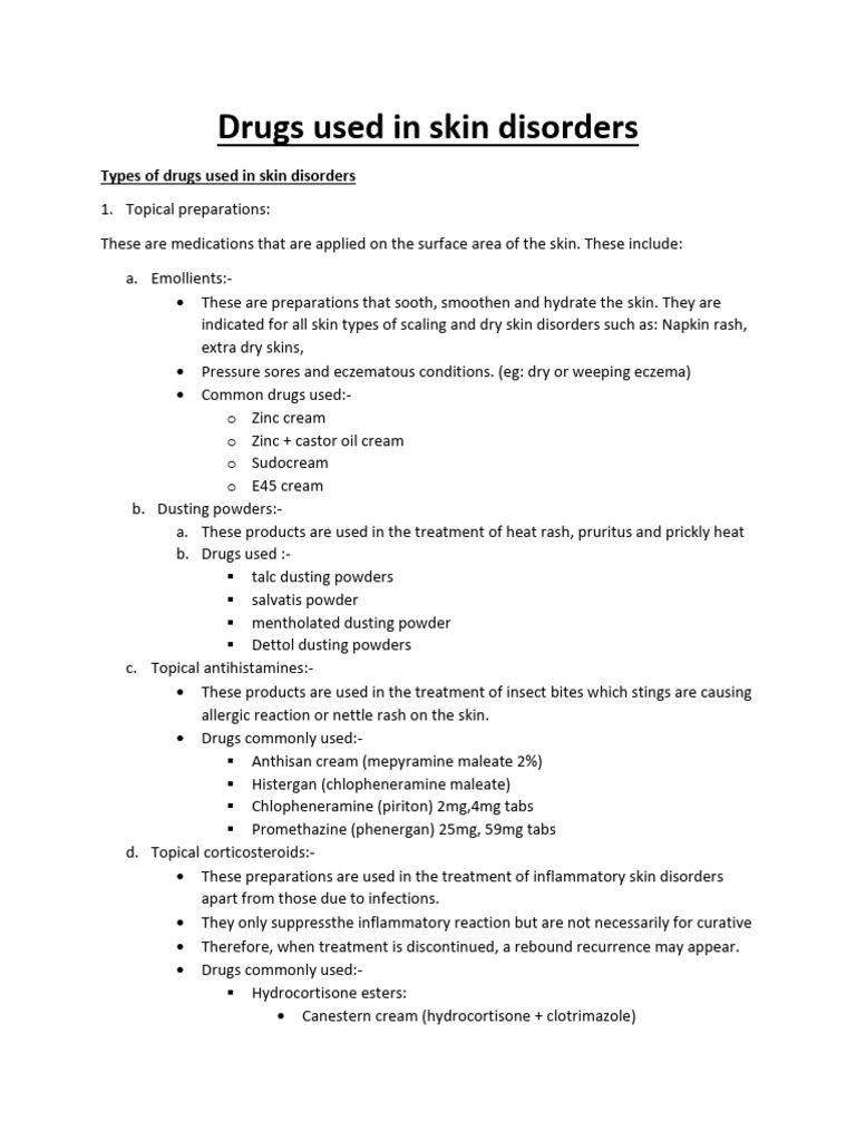 Skin Disorder Medications Overview | PDF | Topical Medication | Dermatitis