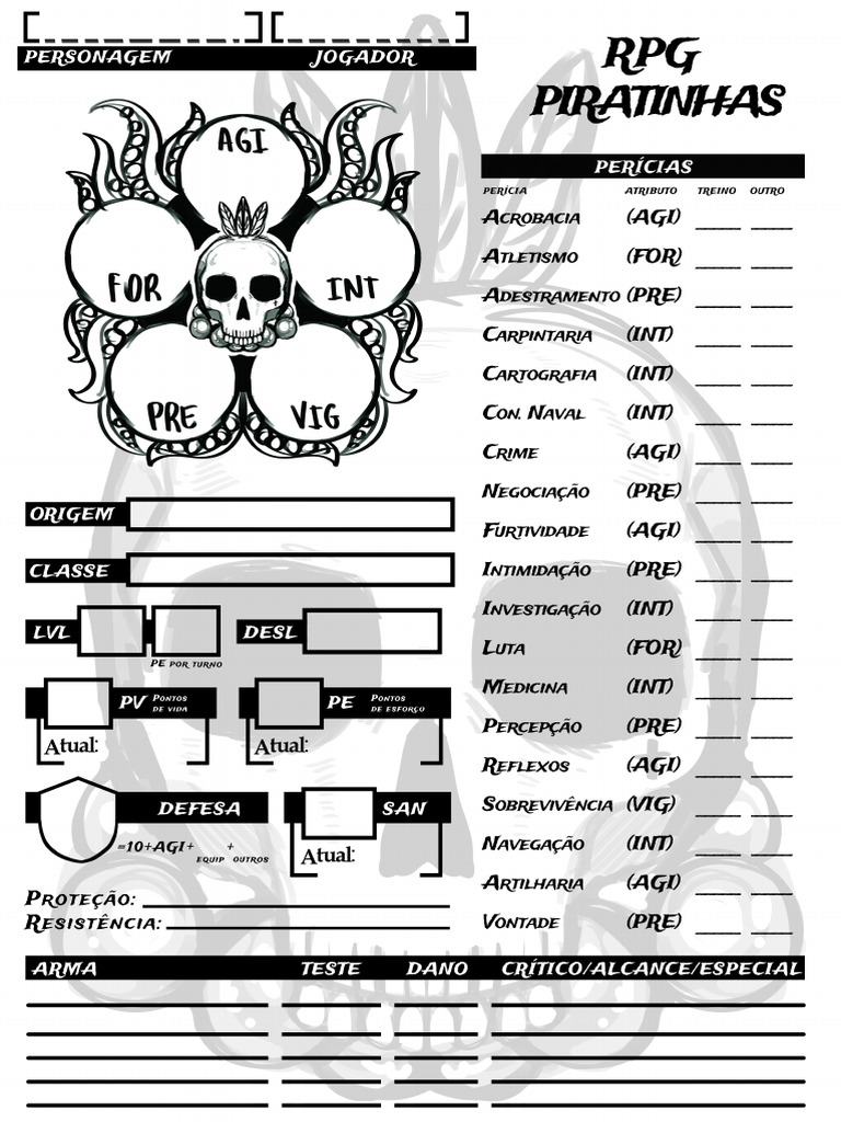 Rpg Piratinhas Ficha Editavel | PDF