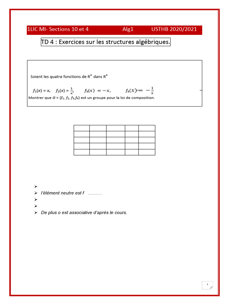 Exercices sur les groupes et structures algébriques | PDF | Nombre ...