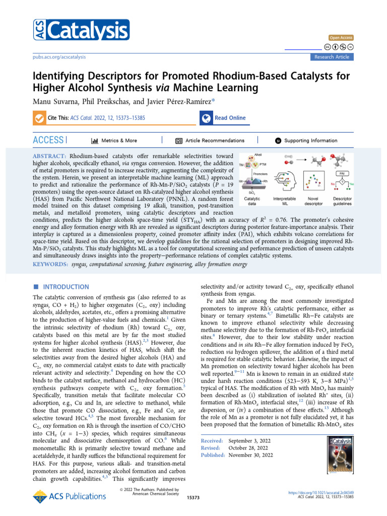 Machine Learning for Rhodium Catalysts | PDF | Catalysis | Machine Learning