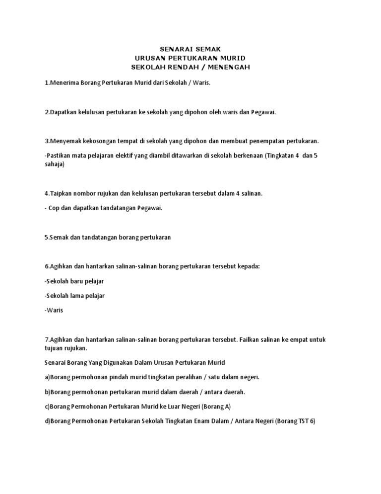 Senarai Semak Pertukaran Murid  PDF