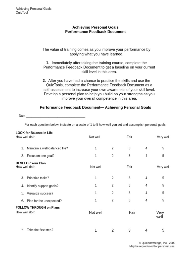 Achieving Personal Goals Performance Feedback Document | PDF | Chess ...