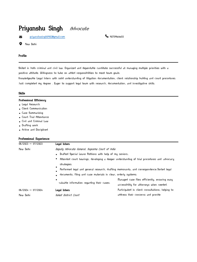 Priyanshu Singh CV Adv | PDF | Legal Aid | Advocate