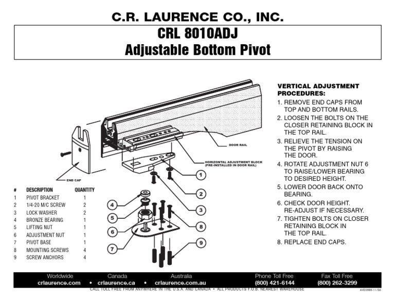 Adjustable Bottom Pivot Installation Guide | PDF | Nut (Hardware)