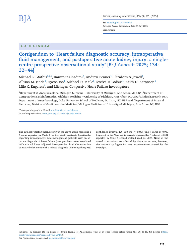 Corrigendum to ‘Heart Failure Diagnostic Accuracy, | PDF | Internal ...