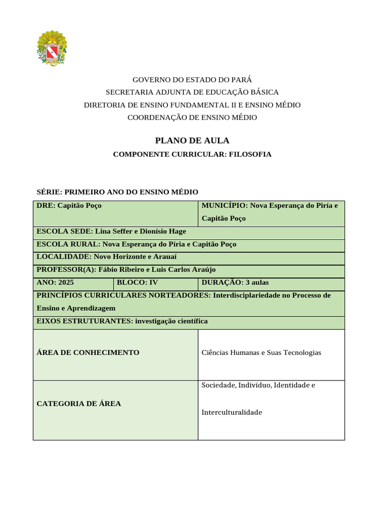 Plano de Aula de Filosofia para Ensino Médio | PDF | Science | Aprendizado