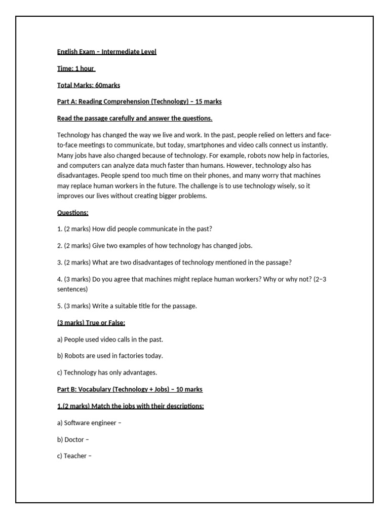 Intermediate English Exam on Technology | PDF | Human Communication ...