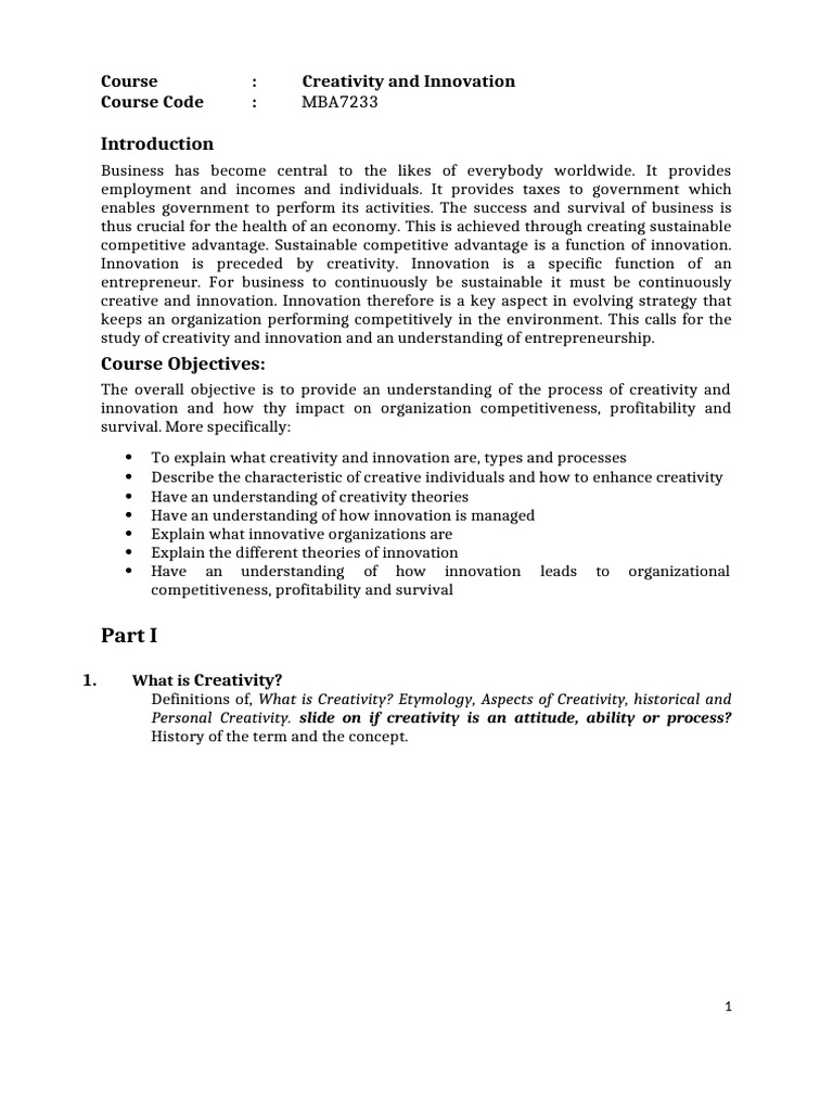 Creativity and Innovation in Business | PDF | Creativity | Innovation