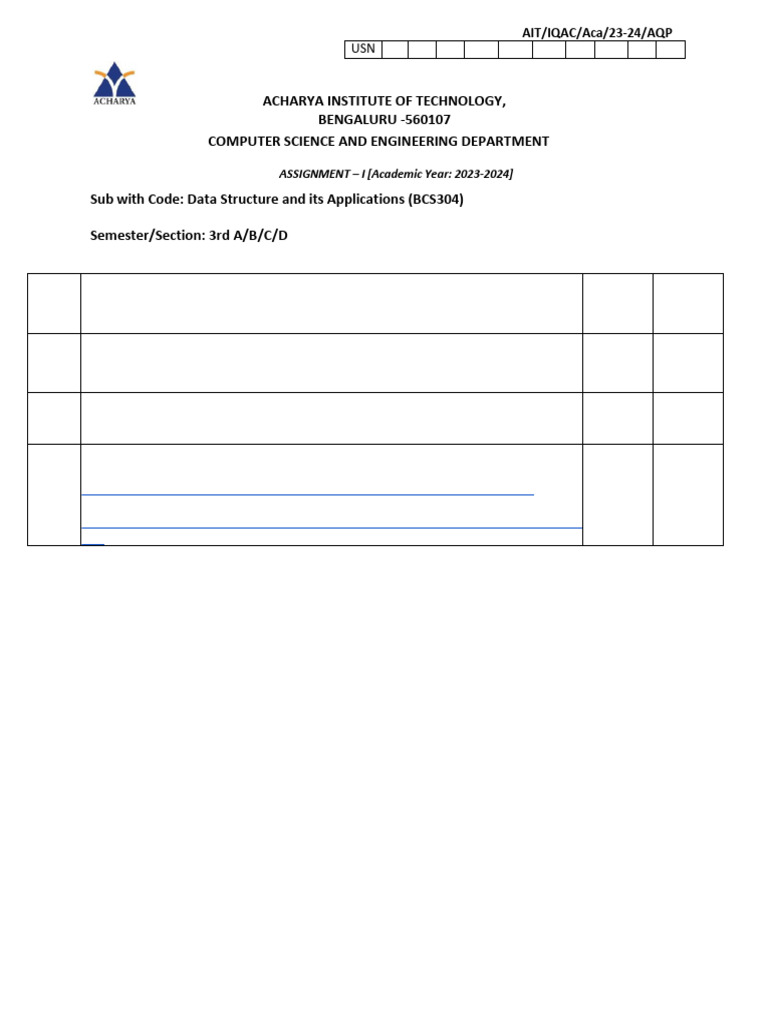 CSE Data Structures Assignment 2023-24 | PDF