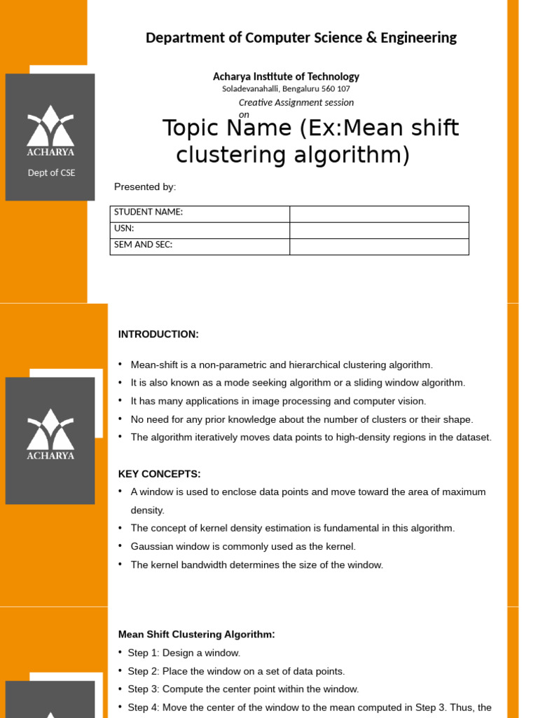 Mean Shift Clustering Algorithm Overview | PDF | Cluster Analysis ...