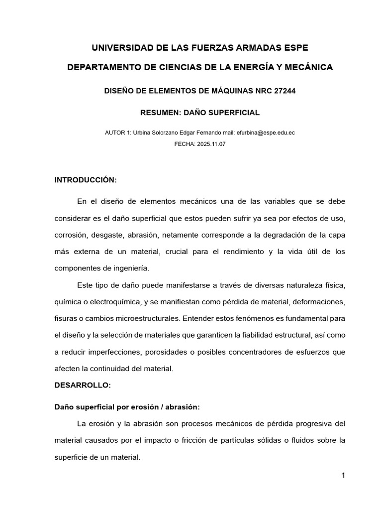 Daño Superficial en Elementos Mecánicos | PDF | Fatiga (material ...
