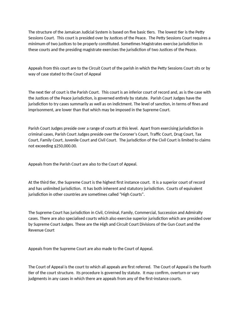 Overview of Jamaican Judicial System | PDF | Supreme Courts | Appeal