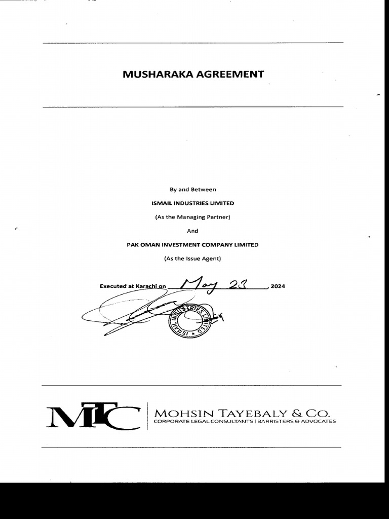 Musharaka Agreement: Ismait & Pak Oman | PDF | Debt | Business