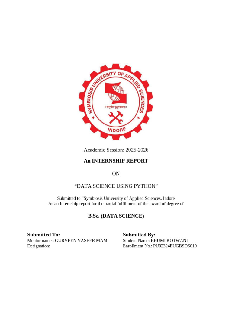 Internship Report: Data Science with Python | PDF | Object Oriented ...