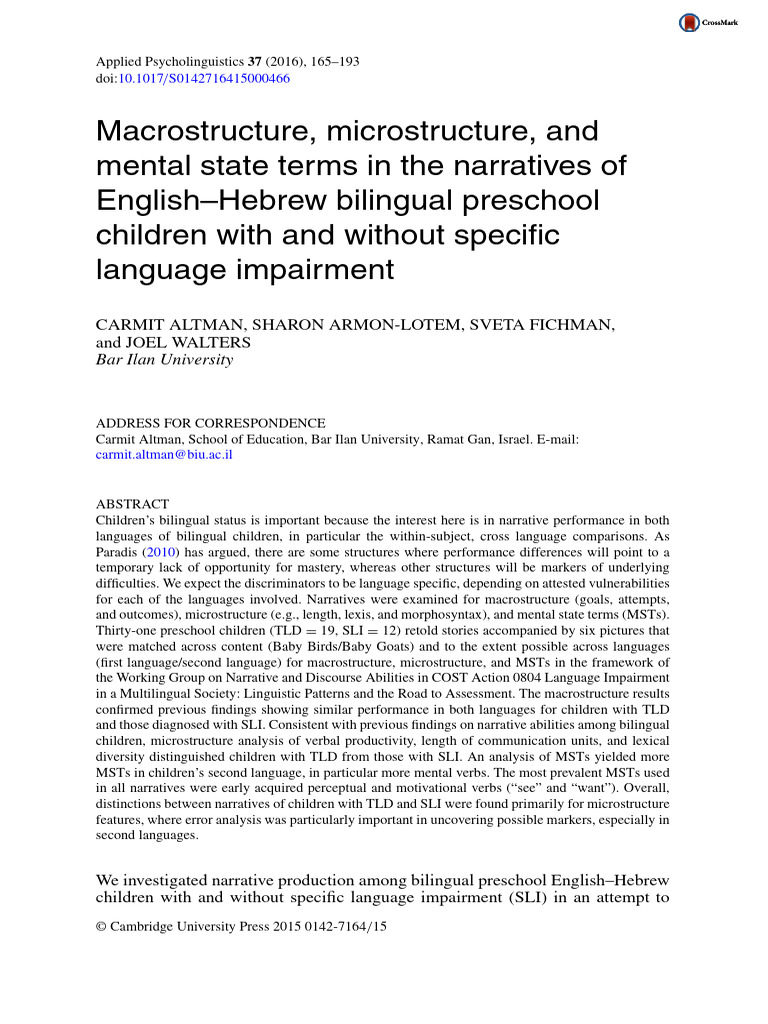 Bilingual Narrative Skills in Preschoolers | PDF | Multilingualism ...