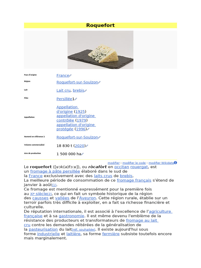 Roquefort : Fromage AOP de France | PDF | Produits laitiers | Laitages