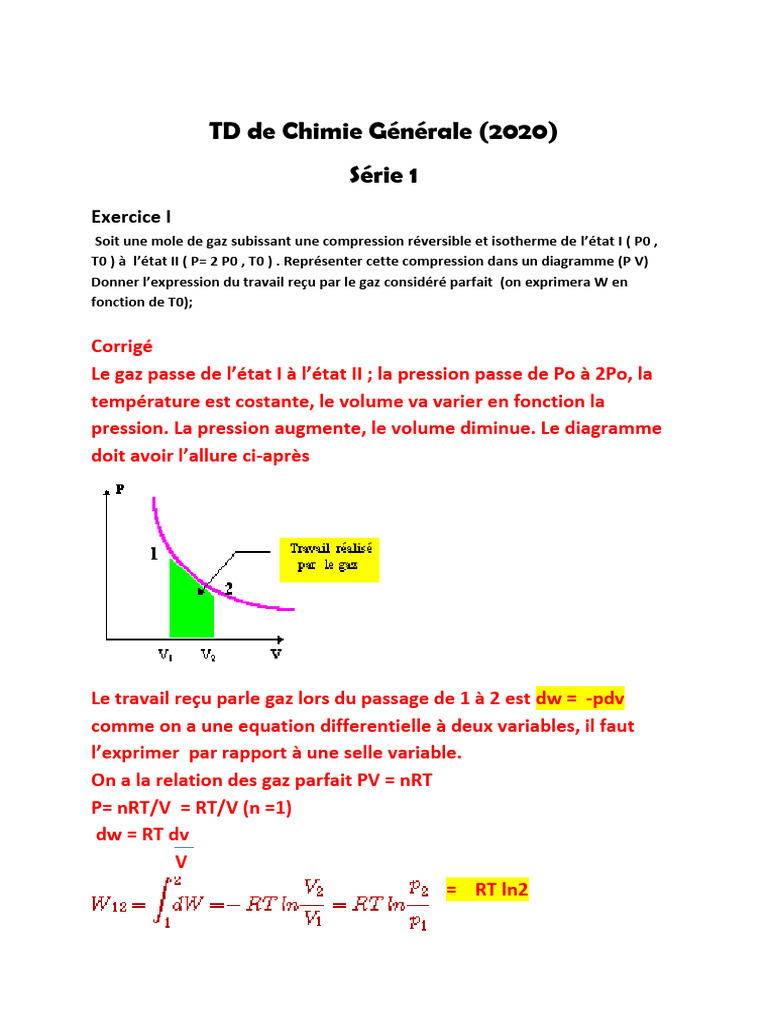 TD de Chimie Générale : Gaz et Enthalpie | PDF | Pression | Chaleur