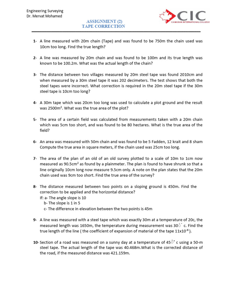 Tape Correction in Engineering Surveying | PDF | Surveying | Quantity