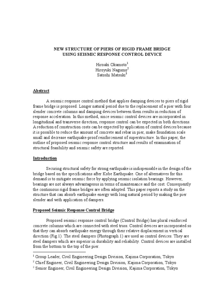 Seismic Control for Rigid Frame Bridges | PDF | Bending | Concrete