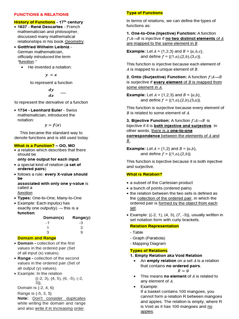 Functions and Relations Explained | PDF | Function (Mathematics) | Set ...