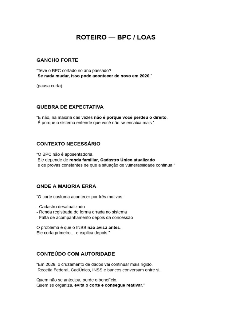 Como Evitar o Corte do BPC em 2026 | PDF