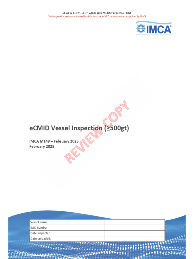IMCA M149: eCMID Vessel Inspection Guide | PDF | Risk Assessment | Shipping