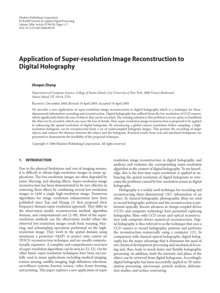 Super-Resolution in Digital Holography | PDF | Image Resolution ...