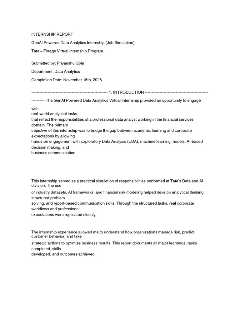 GenAI Data Analytics Internship Report | PDF | Analytics | Data Analysis