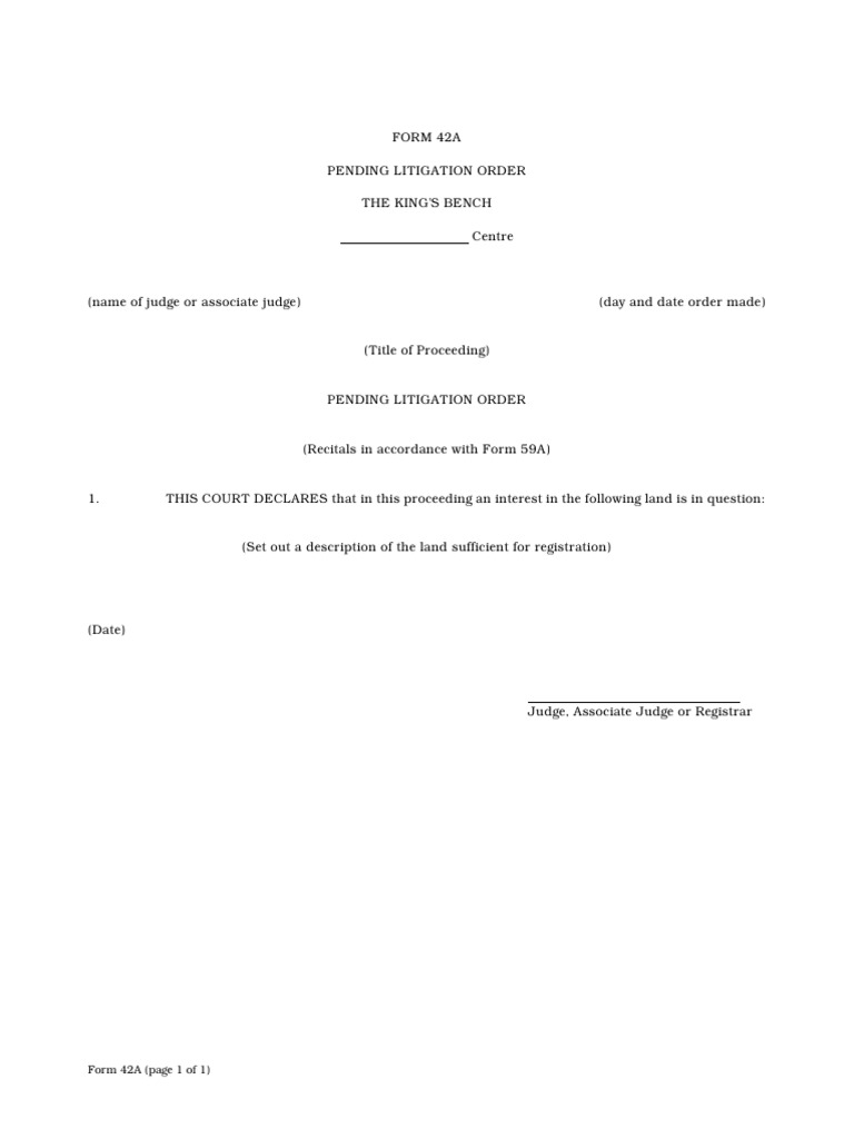 Pending Litigation Order Form 42A | PDF