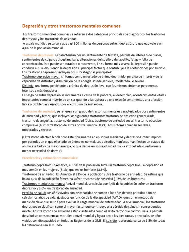 Depresión y trastornos de ansiedad comunes | PDF | Trastorno depresivo ...