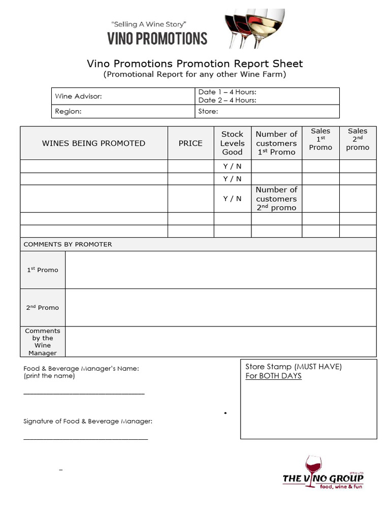 Vino Promotions Report Template | PDF