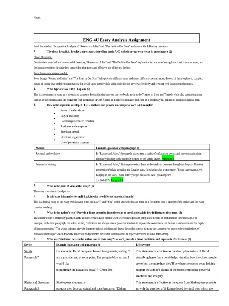 ENG 4U Essay Analysis Assignment - Copy | PDF | Essays | Characters In ...