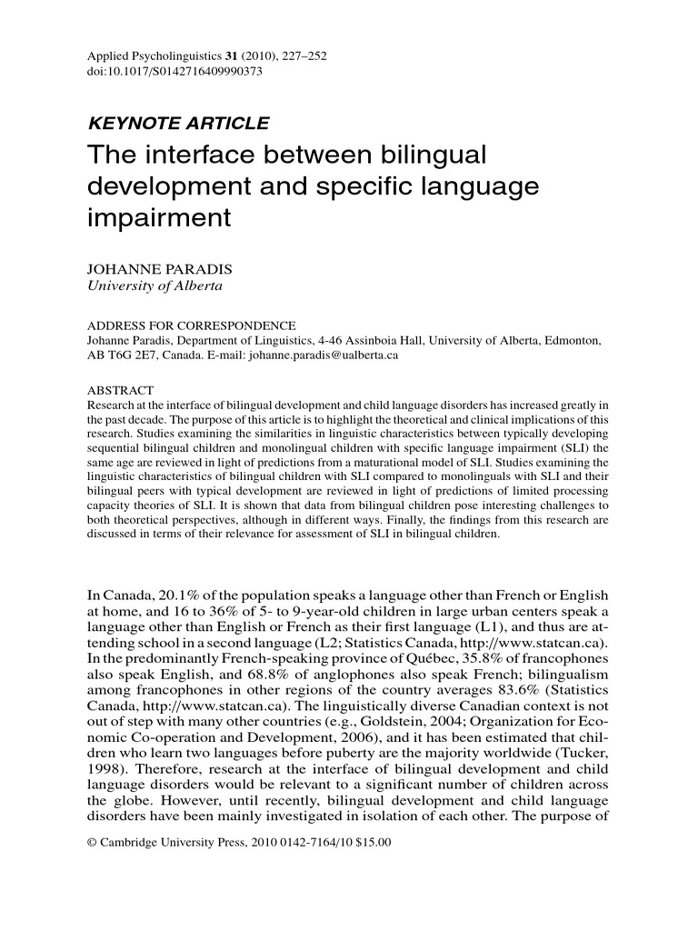 Bilingual Development and SLI Insights | PDF | Second Language ...