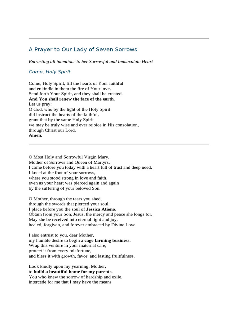 Prayer to Our Lady of Seven Sorrows | PDF | Religious Belief And ...