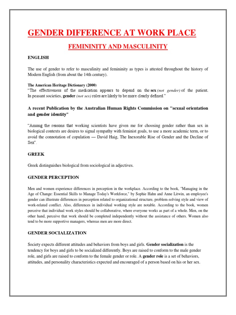 Gender Difference at Work Place | PDF | Gender Role | Gender