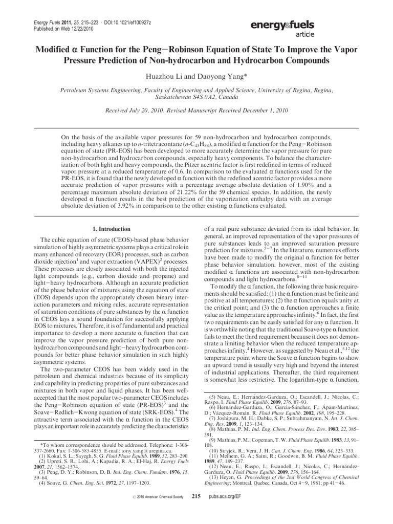 Li. Yang Alpha Function PR EOS | PDF | Gases | Chemistry