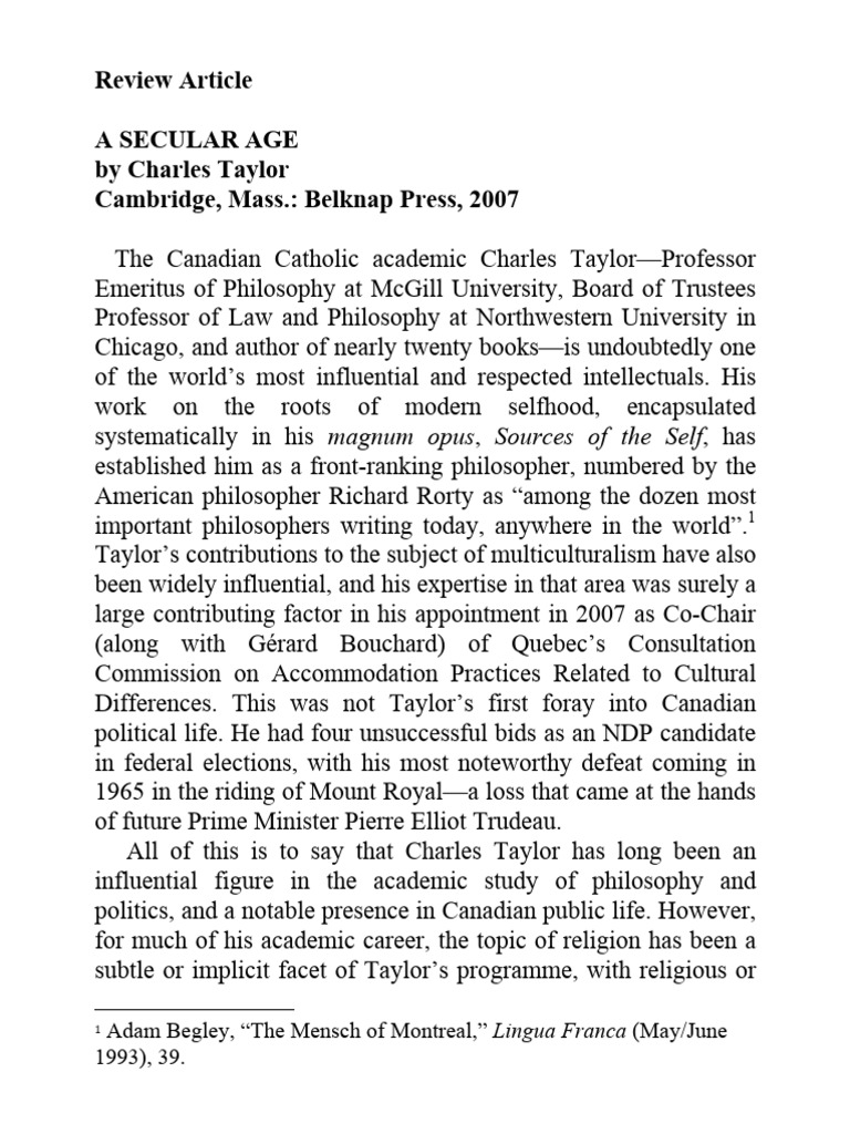 Charles Taylor's A Secular Age Explained | PDF | Secularity