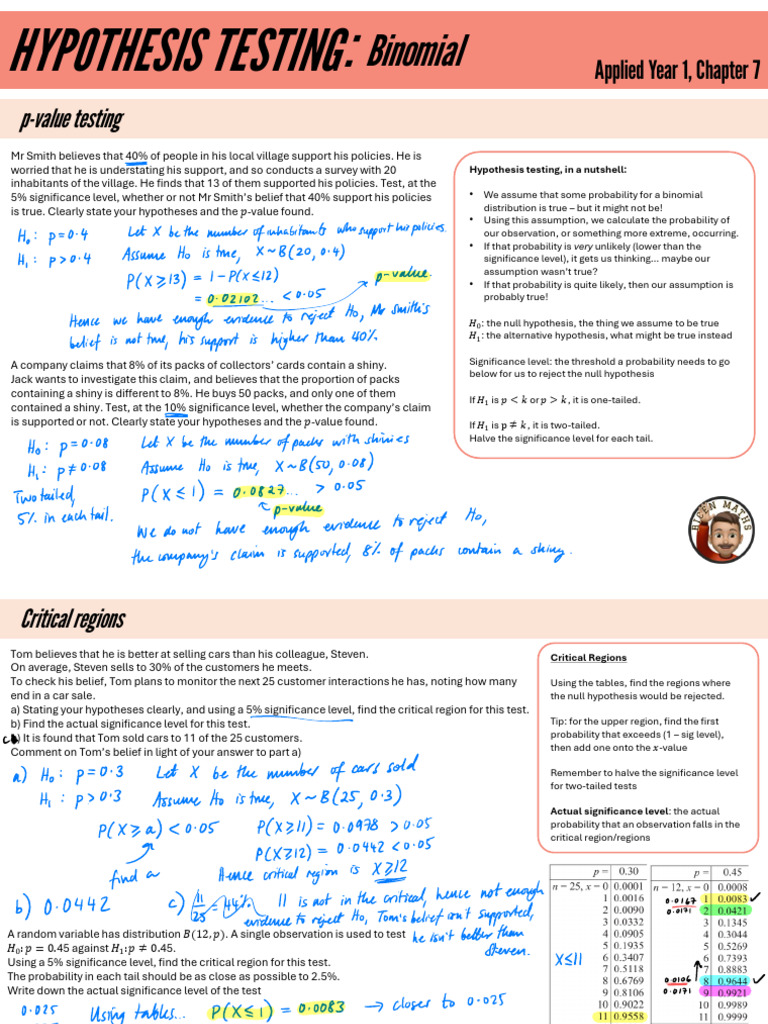 Binomial Hypothesis Testing Guide | PDF | Statistical Significance ...