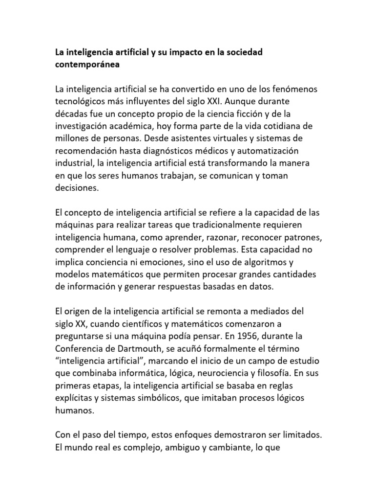 Impacto de la Inteligencia Artificial en la Sociedad | PDF ...