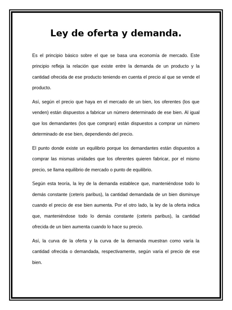 Ley de Oferta y Demanda en Economía | PDF | Oferta (economía) | Mercado ...