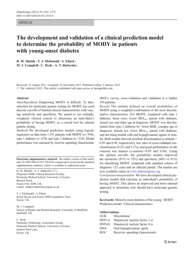 Clinical Prediction Model for MODY | PDF | Sensitivity And Specificity ...