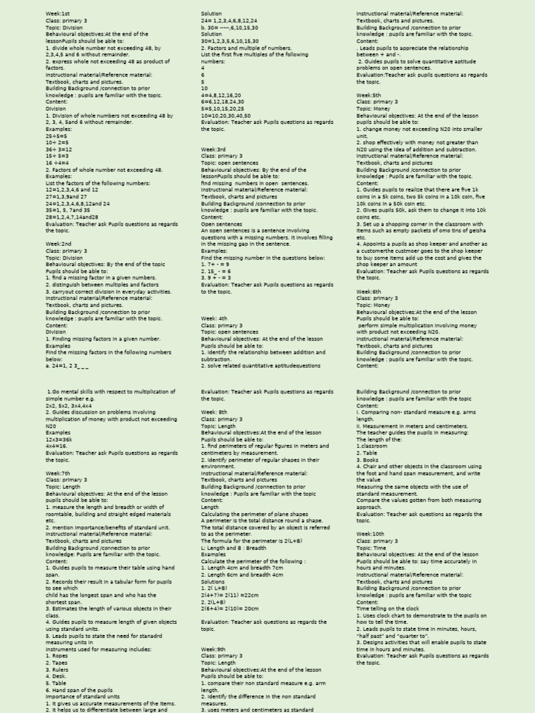 Primary 3 Math Curriculum Overview | PDF | Teachers | Length