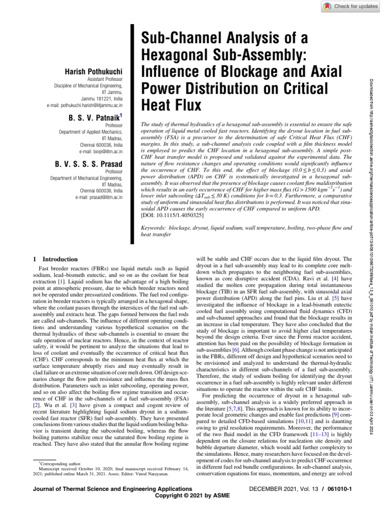 Pothukuchi Blockage CHF JTSEA 2021 | PDF | Nuclear Fuel | Liquids