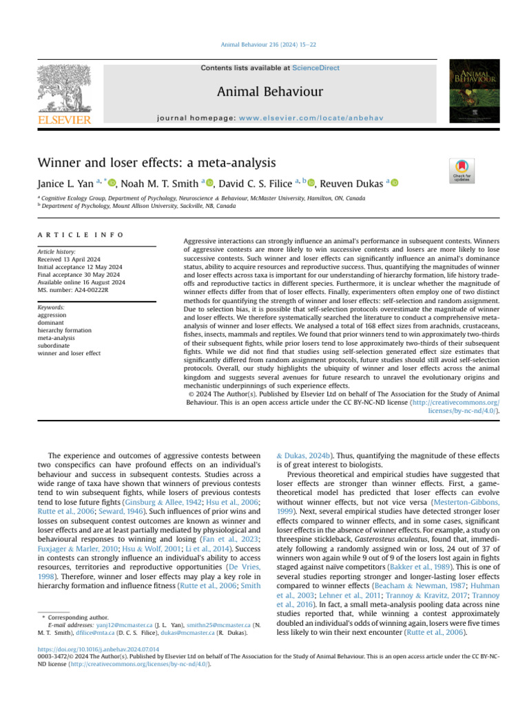 Meta-Analysis of Winner and Loser Effects | PDF | Meta Analysis ...
