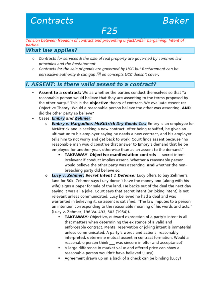 Understanding Contract Assent and Misunderstandings | PDF | Offer And ...
