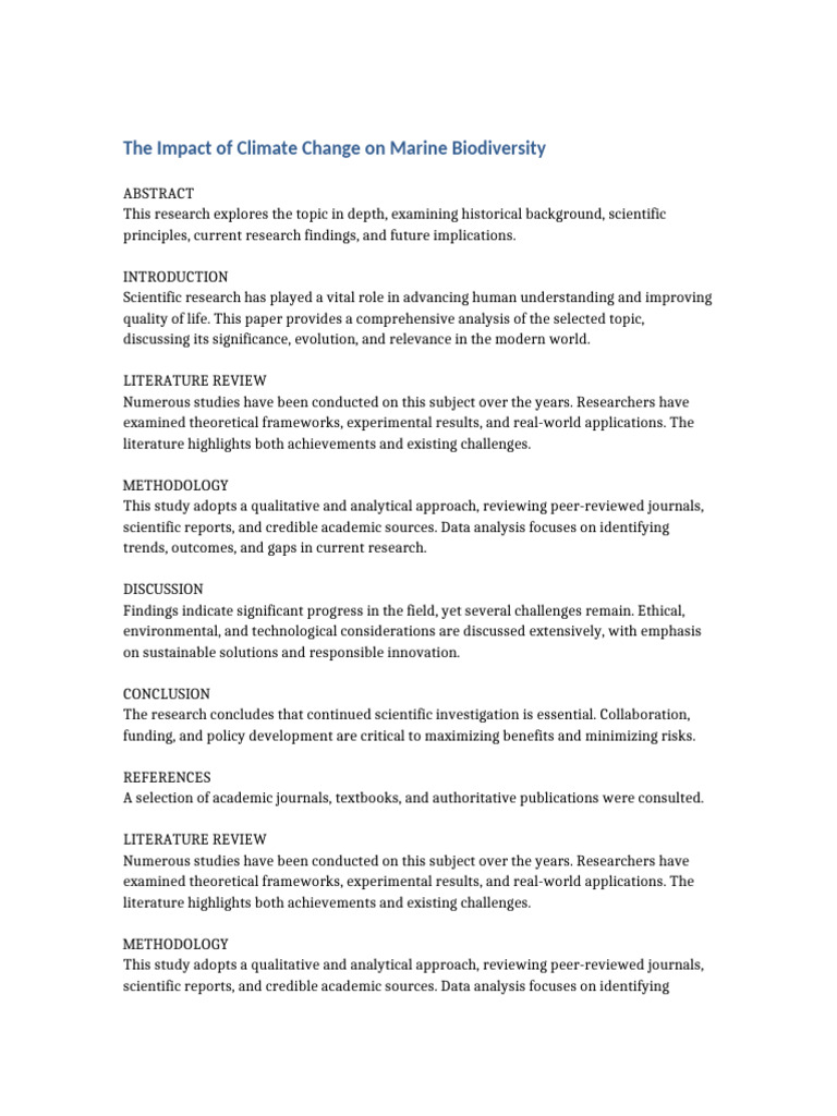 Climate Change and Marine Biodiversity Impact | PDF | Methodology ...